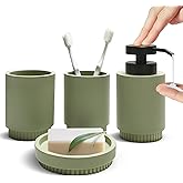 WEITESI HOME Resin Bathroom Accessories Set, 4 Pcs Modern Bathroom Accessory Set with Liquid Plastic Pump Lotion Soap Dispenser,2 Toothbrush Cup, Soap Dish Countertop Vanity Organizer(Sage Green)