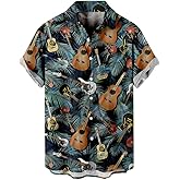 HAPNBCELE Mens Hawaiian Shirt Short Sleeve Button Down Shirts Summer Beach Casual Printed Tropical Guitar Floral Tops Clothes