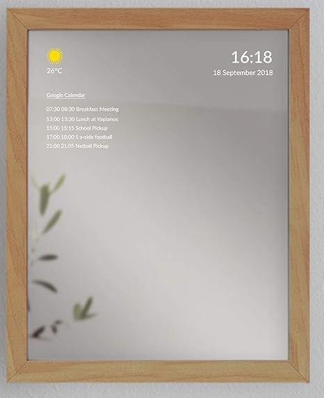 Amazon スマートミラー Androidのスマートディスプレイ Googleカレンダー ニュース 天気 交通 電車 チューブの表示 Oak Medium Size インテリア オンライン通販