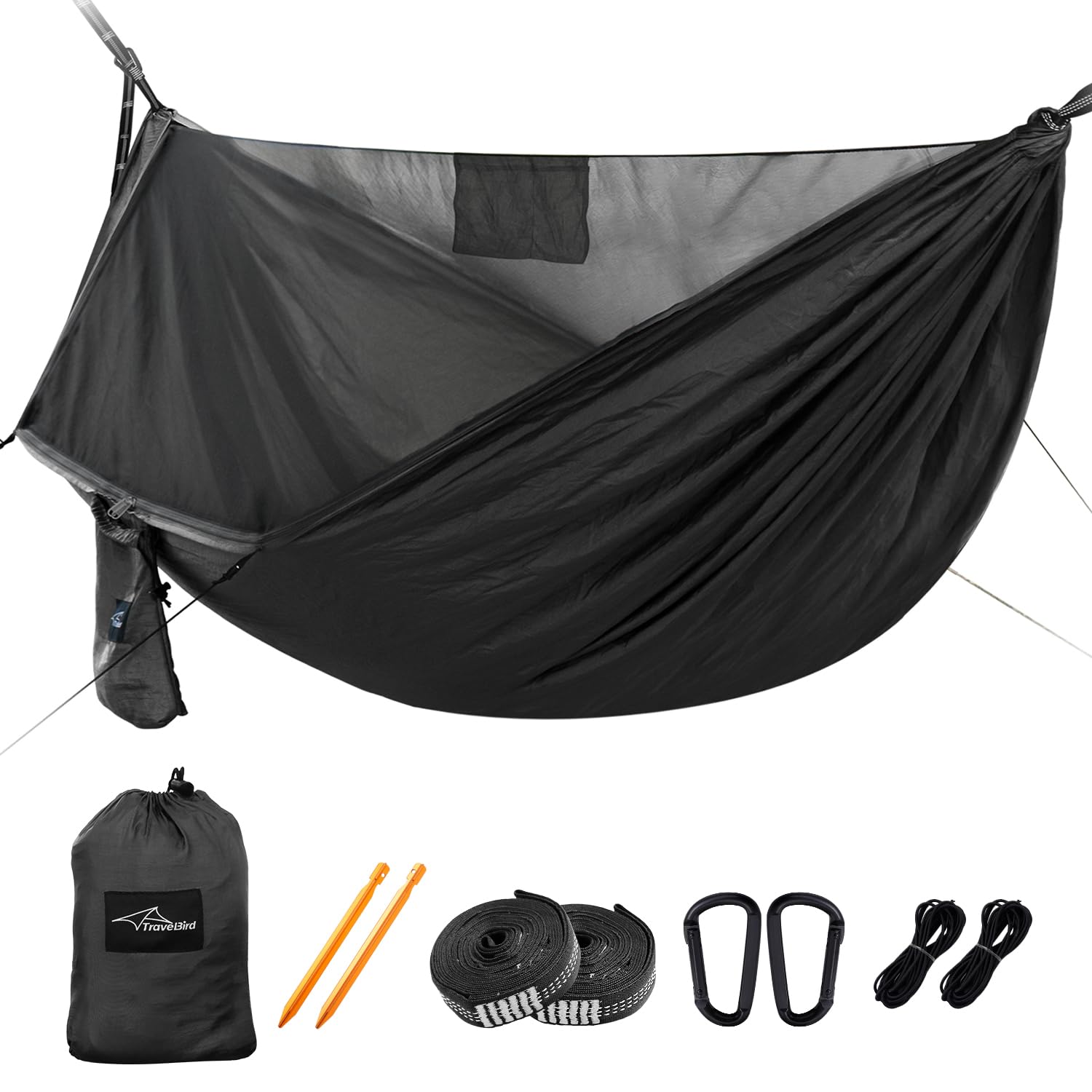 Photo 1 of Travel Bird Camping Hammock with Mosquito Net and Ridge Rope, Extra Large for 2 Person, Lightweight Hanging Hammocks Tree Straps, All-in-one Fast Open Hammock for Outside, Hiking, and Travel