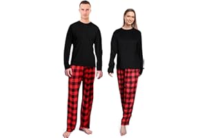 Hillban Couples Christmas Matching Pajamas Sets Family Buffalo Plaid Pants and Long Sleeve Tee Loungewear for Holiday
