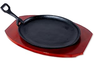 Carver's Olde Iron Fajita Cast Iron Skillet Set – Sizzling Plate with Wooden Base and Handle