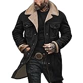 KGKLKAX Western Jackets for Men Vintage Cowboy Suede Jacket Plush Collar Coats Faux Leather Zip Up Casual Retro Winter Tops