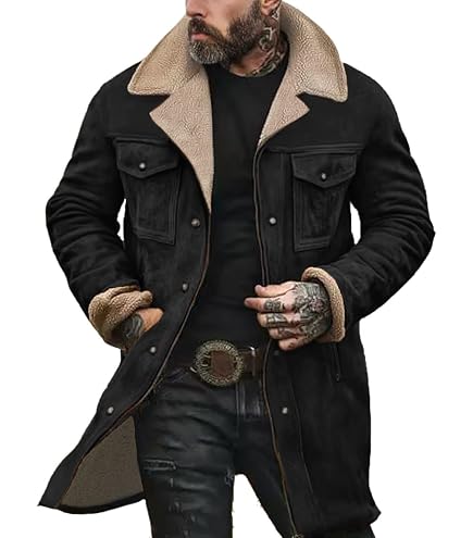 evzosrz Men's Vintage Suede Jacket Faux Leather Jackets Plush