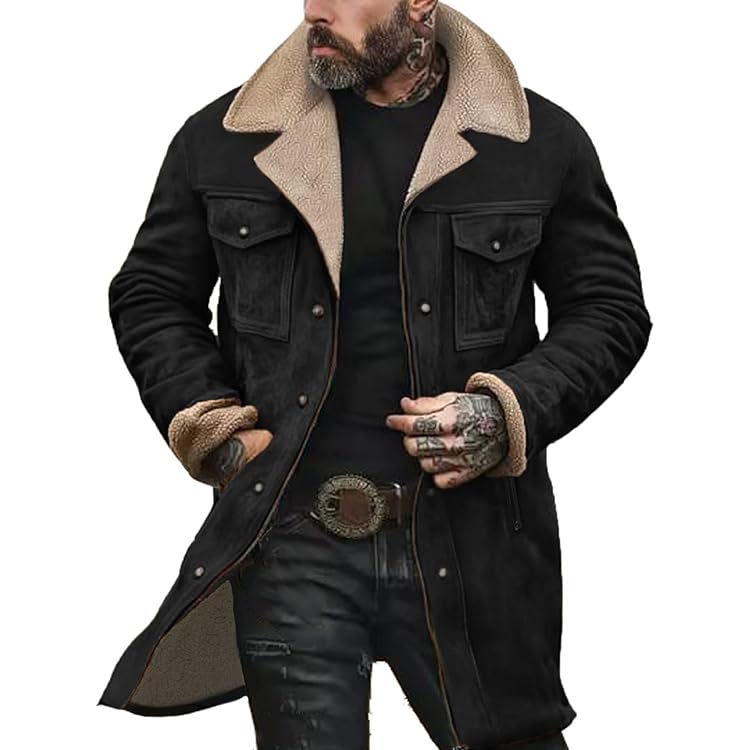 Men's Vintage Suede Jacket Faux Fur Leather Jacket Plush