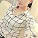 Shouhengda Women Chiffon Lapel V-Neck Blouse Plaid Button Down Tops