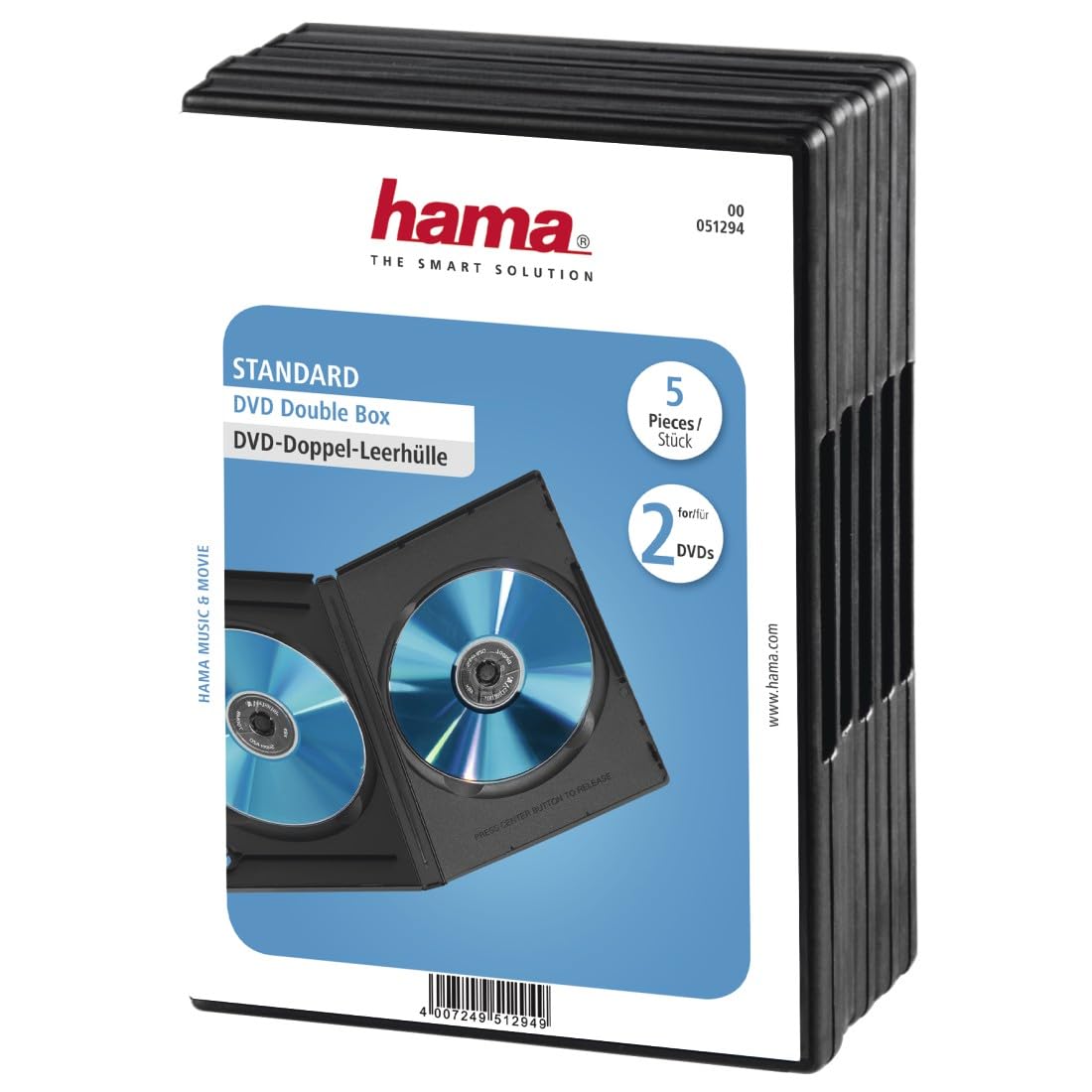 Hama | Standard DVD Double Jewel Case | Pack of 5 | Black