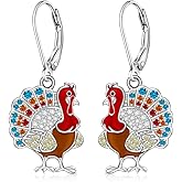 Talonior Thanksgiving Earrings Turkey Earrings for Women Sterling Silver Fall Thanksgiving Day Turkey Dangle Earring Jewelry Gift