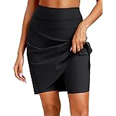 Pinup Fashion Swim Skirts High Waisted - Women Tummy Control Swimsuit Bathing Suit Bottoms with Built-in Shorts