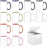 TANGLONG Sublimation Mugs 15 oz Set of 12 Sublimation Blank with Box Bulk Coffee Mugs Coffee Cups Tazas Para Sublimar 6 Assorted Colors
