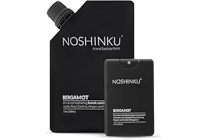 Noshinku Bergamot Pocket Hand Sanitizer Refill Kit: Refill Pouch + Sprayer Bundle | Organic Antibacterial Sanitizing Mist with Moisturizing Oils | FDA Registered | 70% Sugarcane Derived Alcohol