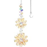 Crystal Flower Suncatcher Hanging Ornament, Rainbow Maker Window Sun Catcher Indoor Outdoor Patio Garden Decor (Gold)