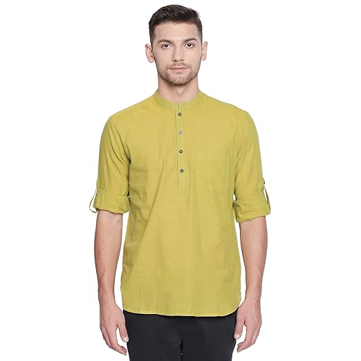 Men's Cotton Kurta (110049618_Lime Green_Small)