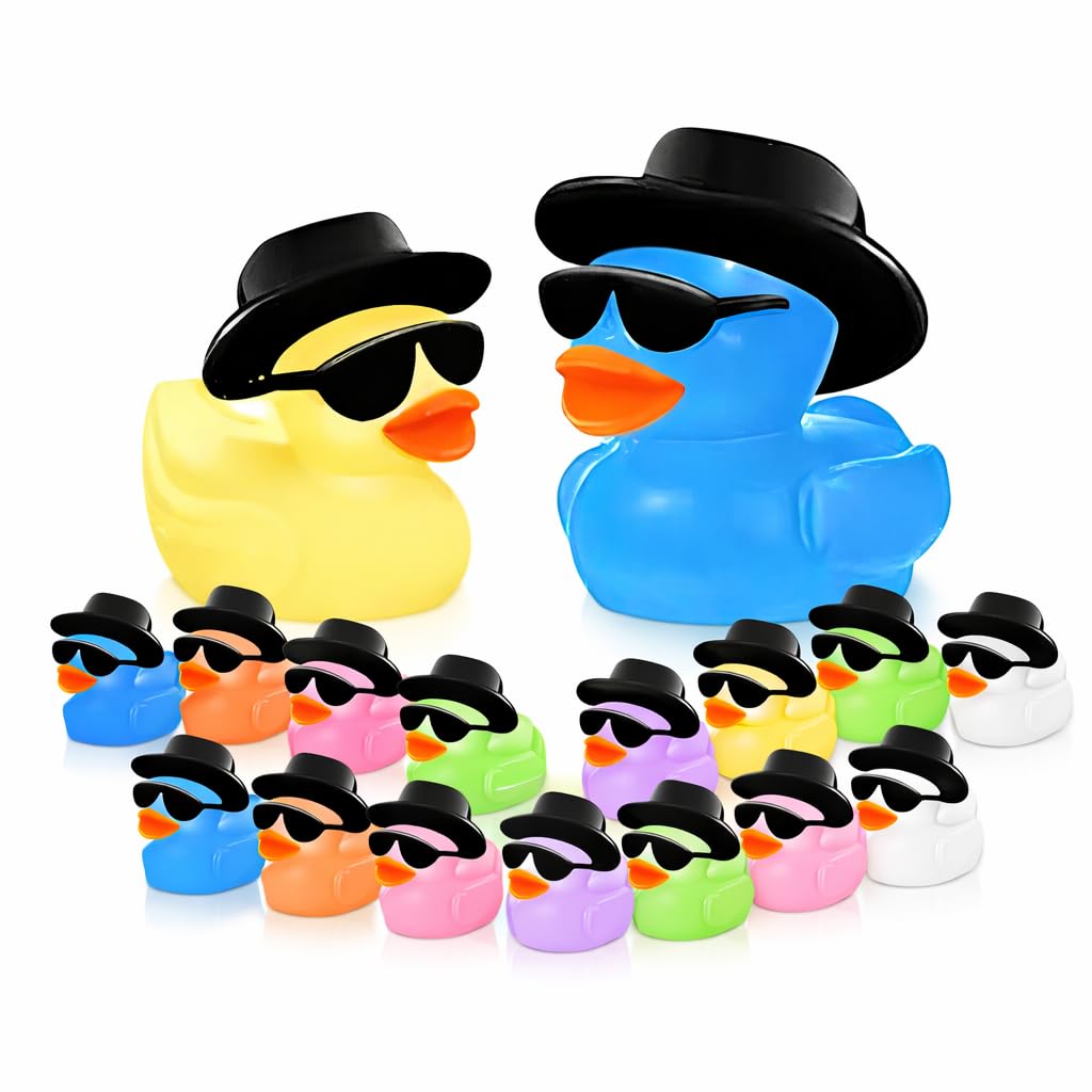 Mini Ducks 50 Pack Glow in the Dark Cowboy Resin Ducks, Tiny Duck Toys, Party Bag Fillers, Little Ducks to Hide, Miniature Ducks for Crafts & Gifts