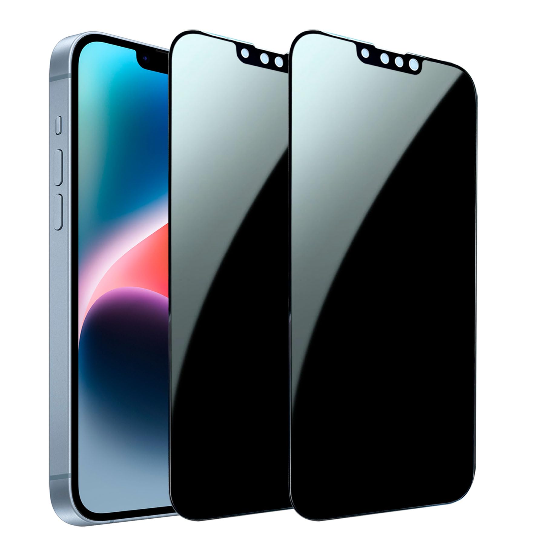 SOOPUR [2 Pack 4 Way Privacy Screen Protector Compatible with iPhone 14 6.1", 360 Degree Horizontal and Vertical Anti-Spy Tempered Glass Film, Anti-Scratch, Face ID Sensitive, No Bubbles
