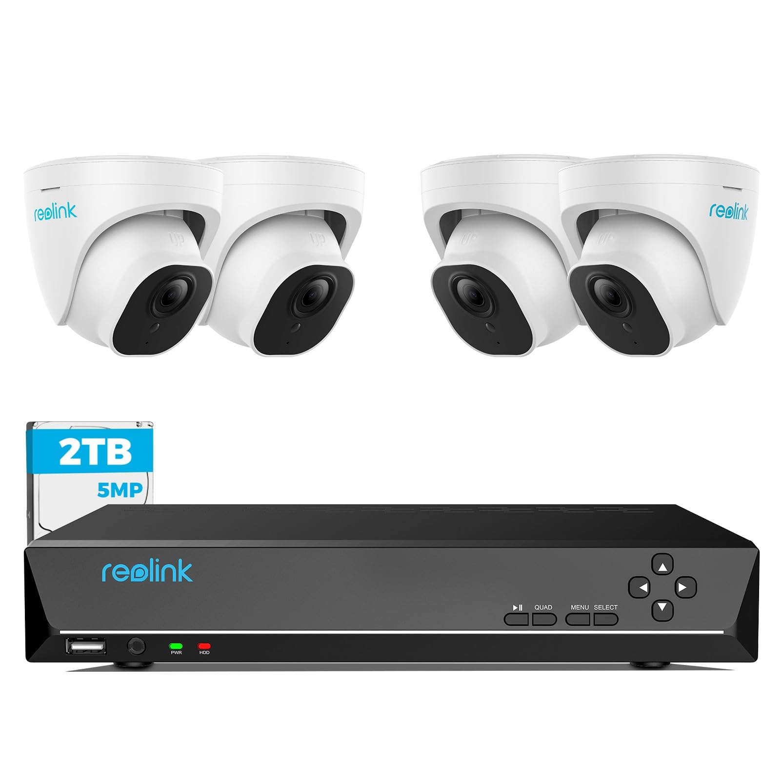 Reolink 5Mp Caméra De Surveillance Extérieure, Kit Vidéo Surveillance Avec 8Ch 2To Nvr Et Caméra Ip Poe Filaire 4X 5Mp, Détection Personne/Véhicule, Vision Nocturne 30M Avec Audio, Rlk8-520D4-5Mp