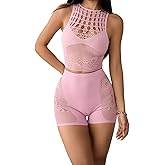 AVZXSA Womens Sexy 2 Piece Outfits Summer Sets, Sleeveless Cutout Crop Top & High Waist Shorts Set for Rave, Club or Casual