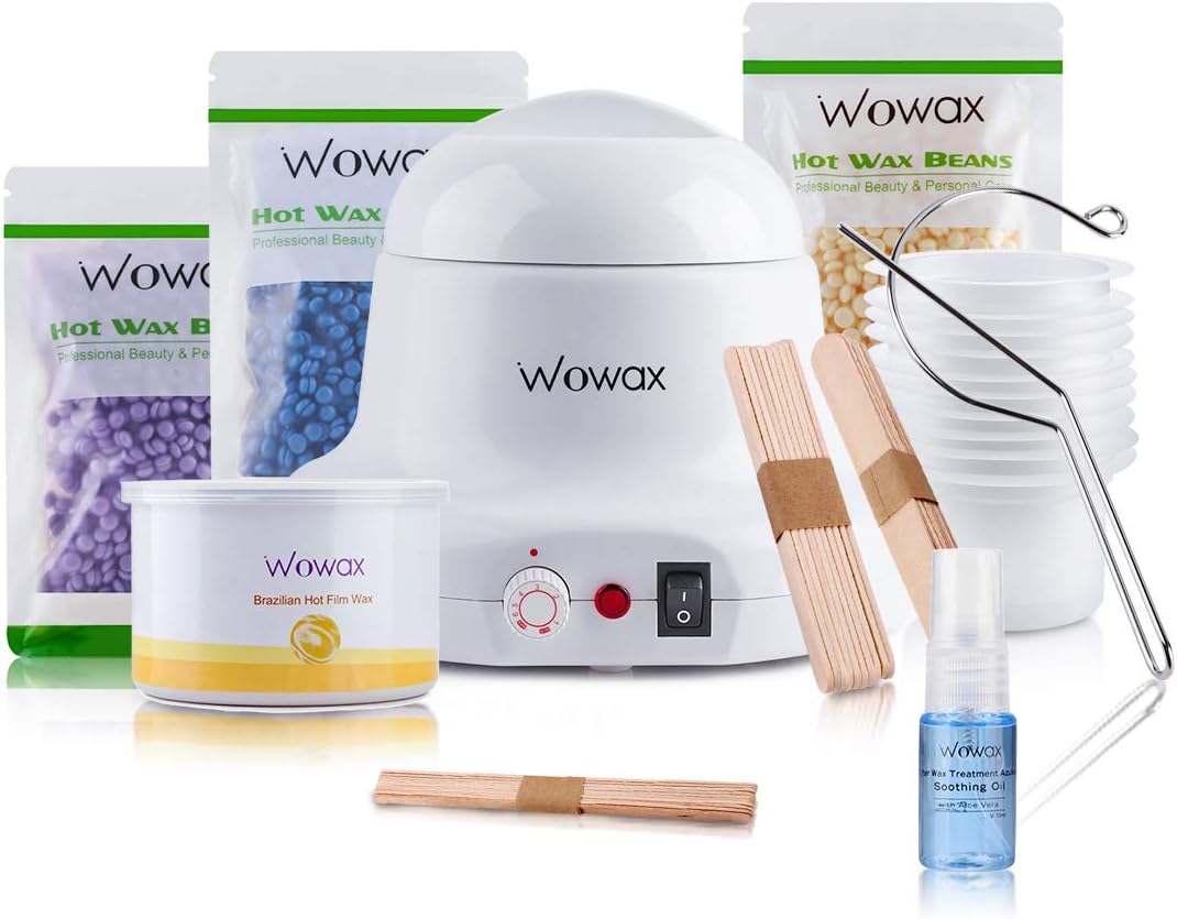 Professional Wax Warmer Kit, Home Waxing Kit Hair Removal Kit Set with 3 Flavors Hard Wax Beans, Stripless Brazilian Hard Wax Tin and More for Women Men