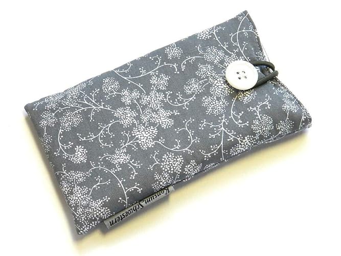 Handytasche aus Stoff - ZWEIGE AUF GRAU - mit Knopf passend für APPLE® iPhone® 8, 7, 6s und 6 - gepolsterte Hülle für Smartph