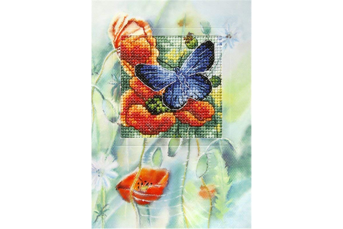 Orchidea Butterfly and Poppies Card Cross Stitch Kit