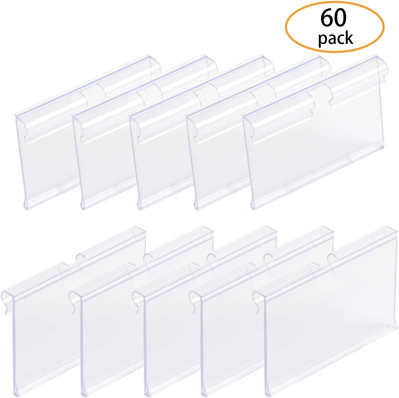 SBYURE 60 PCS Clear Plastic Label Holder for Wire Shelf Retail Price Label Holders Merchandise Sign Display Holder (6cm x 4cm)