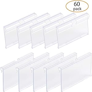 SBYURE 60 PCS Clear Plastic Label Holder for Wire Shelf Retail Price Label Holders Merchandise Sign Display Holder (6cm x 4cm)
