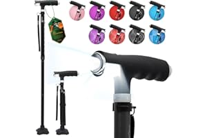 BeneCane Walking Cane for Women Folding Cane for Men with Two Led Lights Quad Cane with Stable Base Lightweight and Adjustable Walking Stick