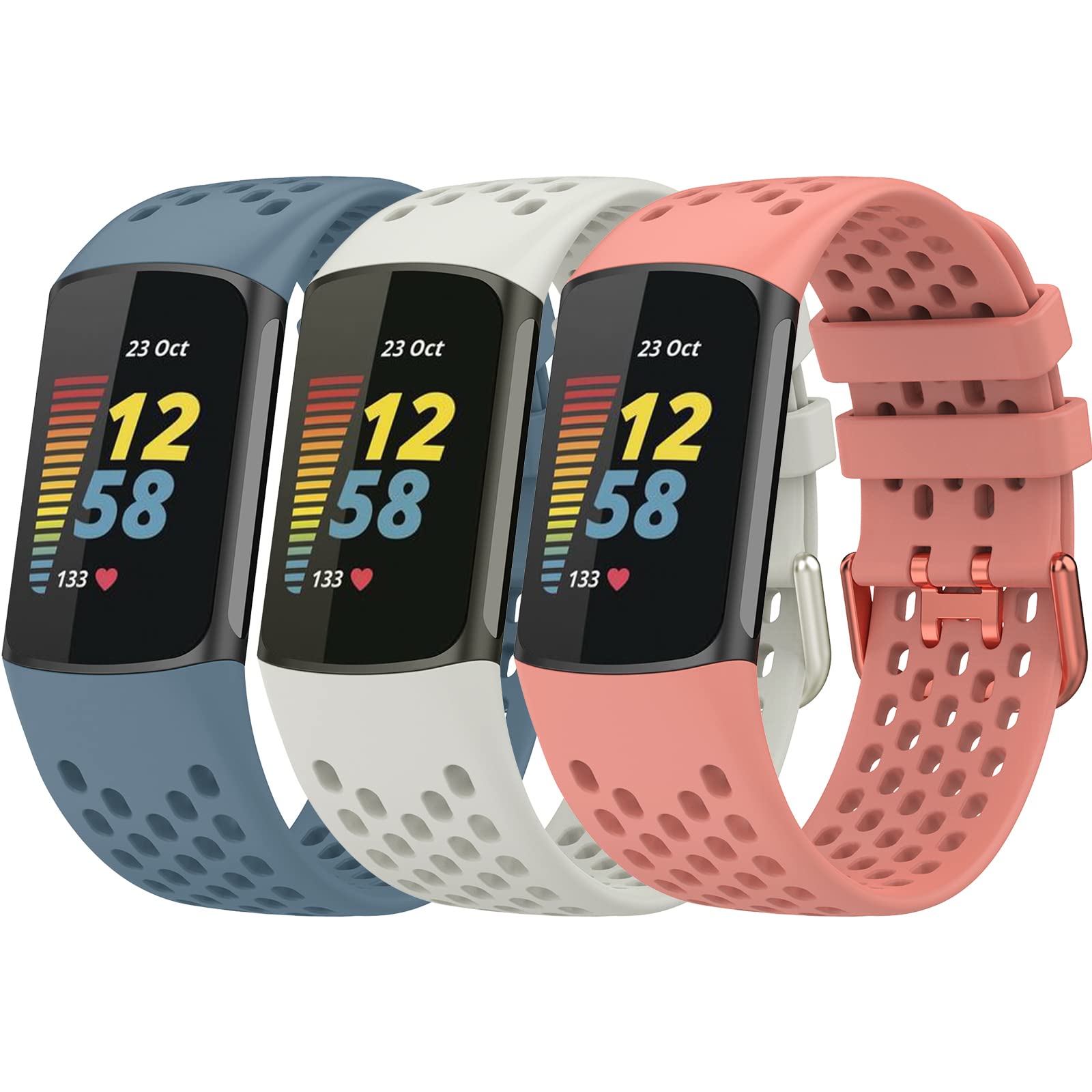 TopPerfekt Sport Straps Compatible with Fitbit Charge 6 Strap, Adjustable Breathable Soft Silicone Sport Replacement Watch Band Straps Wristbands Bracelet for Charge 5 Activity Tracker Women Men