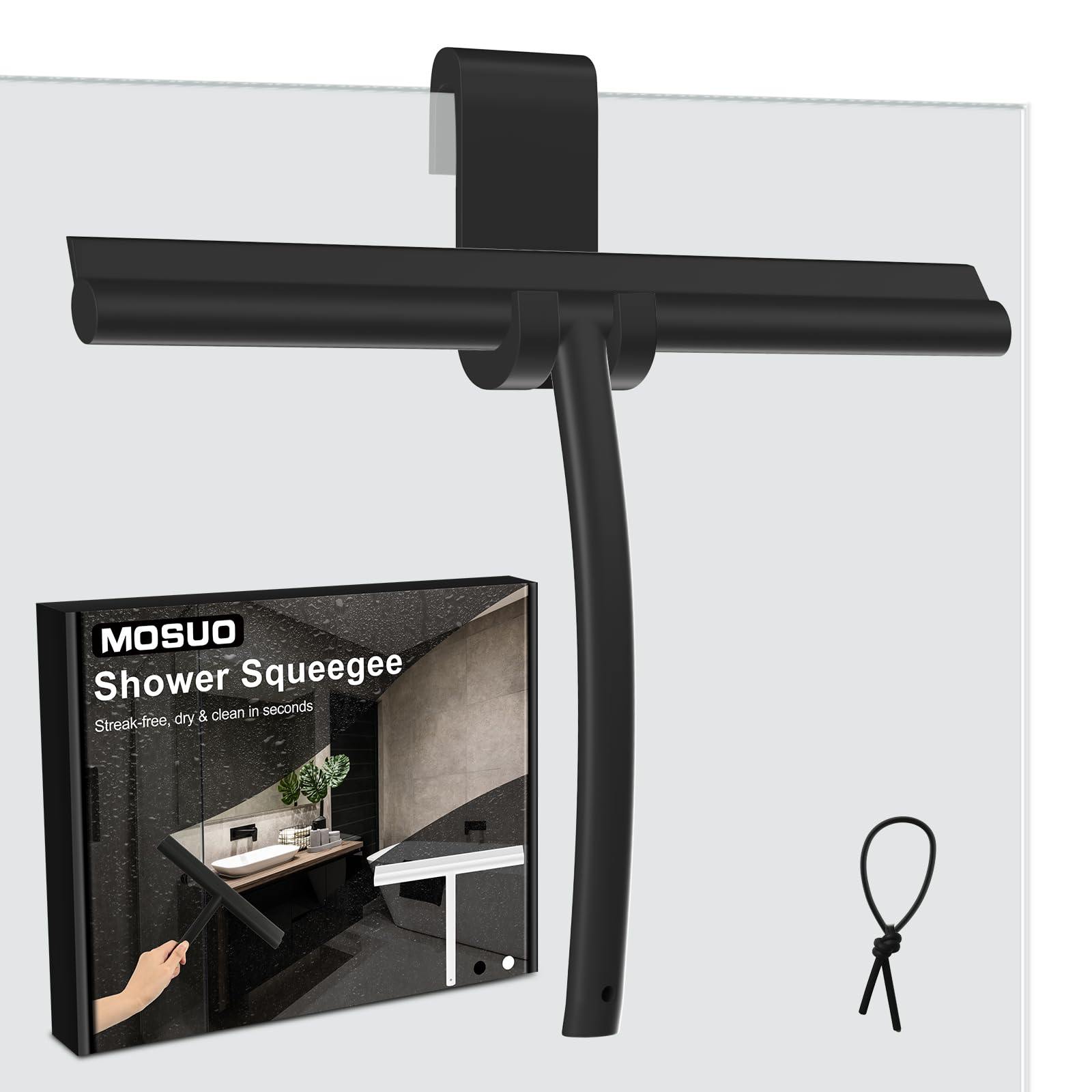 MOSUO Silicone Squeegee, 24/28CM, with Holder, Stainless Steel Core, for Glass, Bathroom, Mirror, Car Windows Cleaning