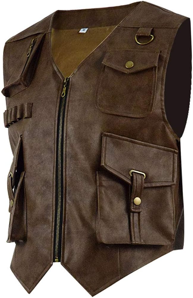 Amazon Com Yanggo Kids Boy Leather Brown Youth Vest Zipper Halloween Costume Cosplay For Child Clothing