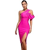 meilun One Shoulder Ruffle Wedding Guest Dress Slit Bandage Cocktail Dress Formal Party Gowns