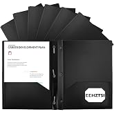 EEHZTSI 12-Pack Plastic Folders with Pockets and Prongs, 2-Pocket Poly Folders with 3 Fasteners Hold 8-1/2" x 11" Paper for School/Office/Home, Black