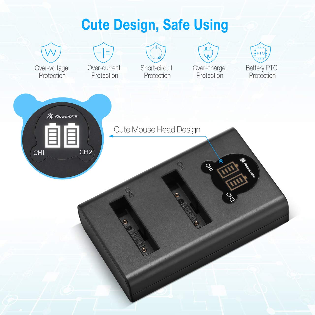 Powerextra 2 x EN-EL5 Replacement Battery and Dual LCD Battery Charger Kit for Nikon CoolPix P530, P520, P510, P100, P500, P5100, P5000, P6000, P90, P80, 4200, 5900, 7900, P3, P4, S10 Cameras