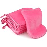 PHOGARY 6 Pack Microfiber Face Body Wash Mitts, Reusable Makeup Remover Mitt Gloves, Soft Flannel Cleansing Mitts Bath Spa Cloth, European Style Face Cloth Mittens, 6&times;8inch, Hot Pink