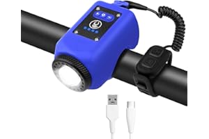 SUTENG Bike Horn with Light, 110 dB Bicycle Electric Horn Front Headlight, 6 Sounds and 4 Light Modes, Adjustable Brightness Volume, USB Rechargeable, Battery Powered