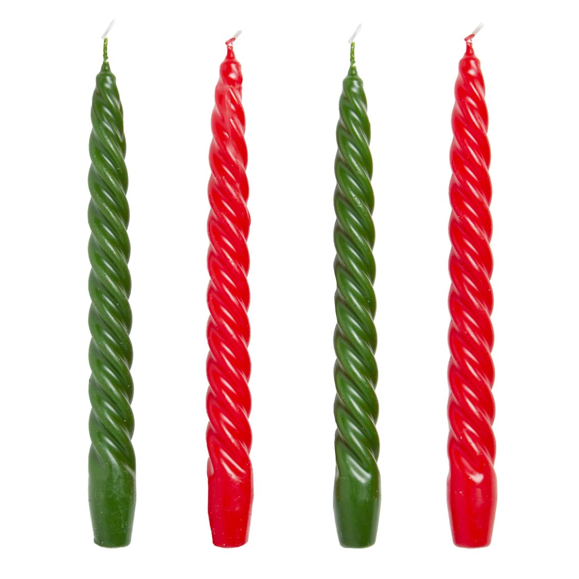 Red & Green Luxury Italian Spiral Twisted Tapered Dinner Candles | by Talking Tables | 4pack