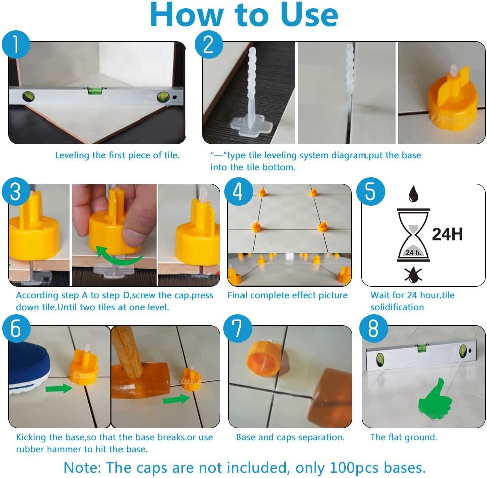 Plastic Floor Wall Tile Flat Leveling Clip Tool Tile Leveler Spacers (100PCS（-Base）: Home & Kitchen