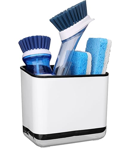 Trenton Gifts Kitchen Sink Caddy Organizer - Sponge & Brush Holder With Drain Tray, 5.5"W X 6.75"D X 7"H