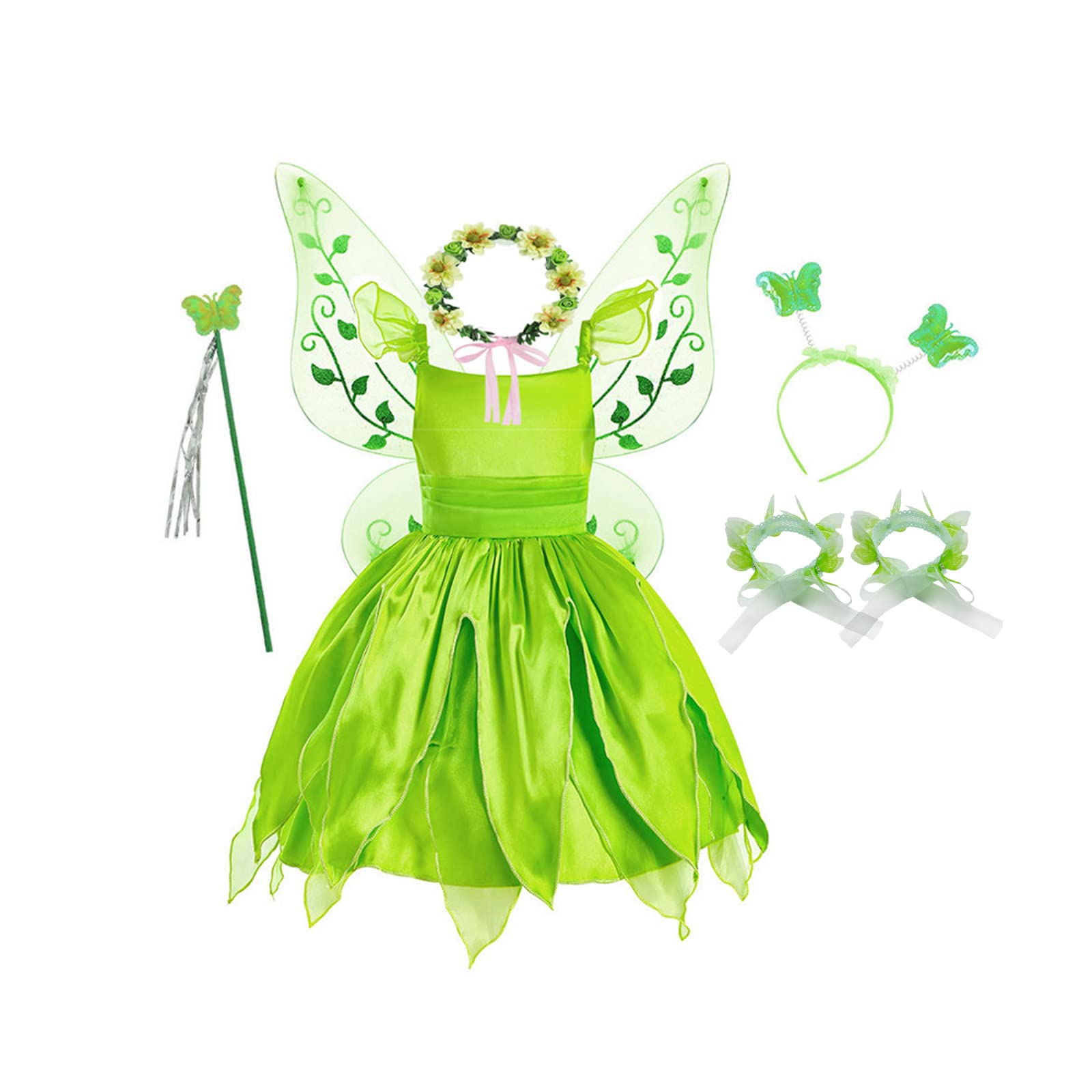 Photo 1 of BLOOMIRO Fairy Costume for Girls Princess Dress Birthday Party Halloween Costume Cosplay Dress up for Little Girls (Green, 9-10T)