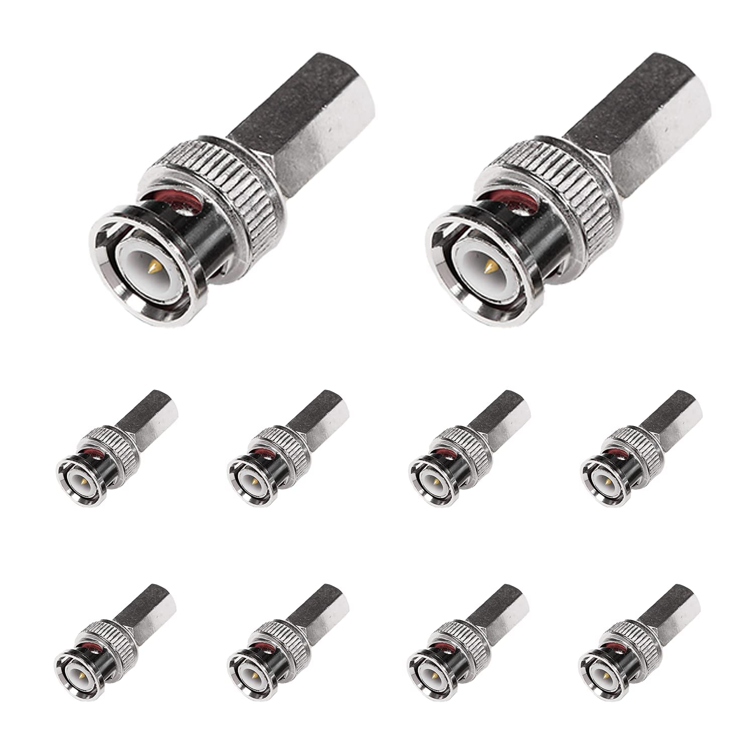 BRIEFCEC BNC Plug CCTV with Brass Centre Pin RG59/RG6 Coaxial Install SDI Adapter for CCTV Surveillance Security Camera DVI Radio Antenna Coaxial Connector Socket (Adapter-1, 10Pcs, Silver)