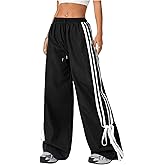 WDIRARA Women's Side Striped Bowknot Track Streetwear Pant Drawstring Waist Wide Leg Long Pants Workout