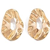 Chunky Gold Geometry Earrings for Women,Hammered Hollow Statement Dangle Earrings,Exaggerated Geometric Drop Earring Charm Jewelry