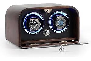 AUGMAXI Watch Winder for Automatic Watches, Luxury Black Walnut Wood 2-Slot Watch Winder Box with Anti-Magnetic Design, Ultra-Quiet Motor, 5 Mode Settings, and LED Ambient Lighting
