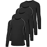 HOPLYNN 4 Pack Youth Boy’s Compression Pants Leggings Tights Athletic Base Layer Under Pants Gear for Football Sports