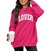 LETSEE Womens Valentine Crewneck Sweatshirt Letter Chenille Patch Long Sleeve Pullover Tops Oversized Clothes