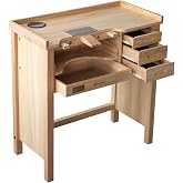 UNIPEC Deluxe Solid Wood Jewelers Workbench for Crafting &amp; Repair | Jewelry Bench with Drawers, Outlets: 1 USB, 1 Type-C, 2 Sockets, Wireless Charging Pad, Pop-Up Retractable Power Socket