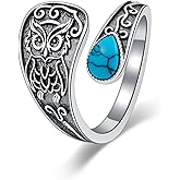 PEIMKO 925 Sterling Silver Turquoise Exquisite Oxidized Animal Spoon Ring Boho Style Adjustable Rings Jewelry Gifts for Women Mother