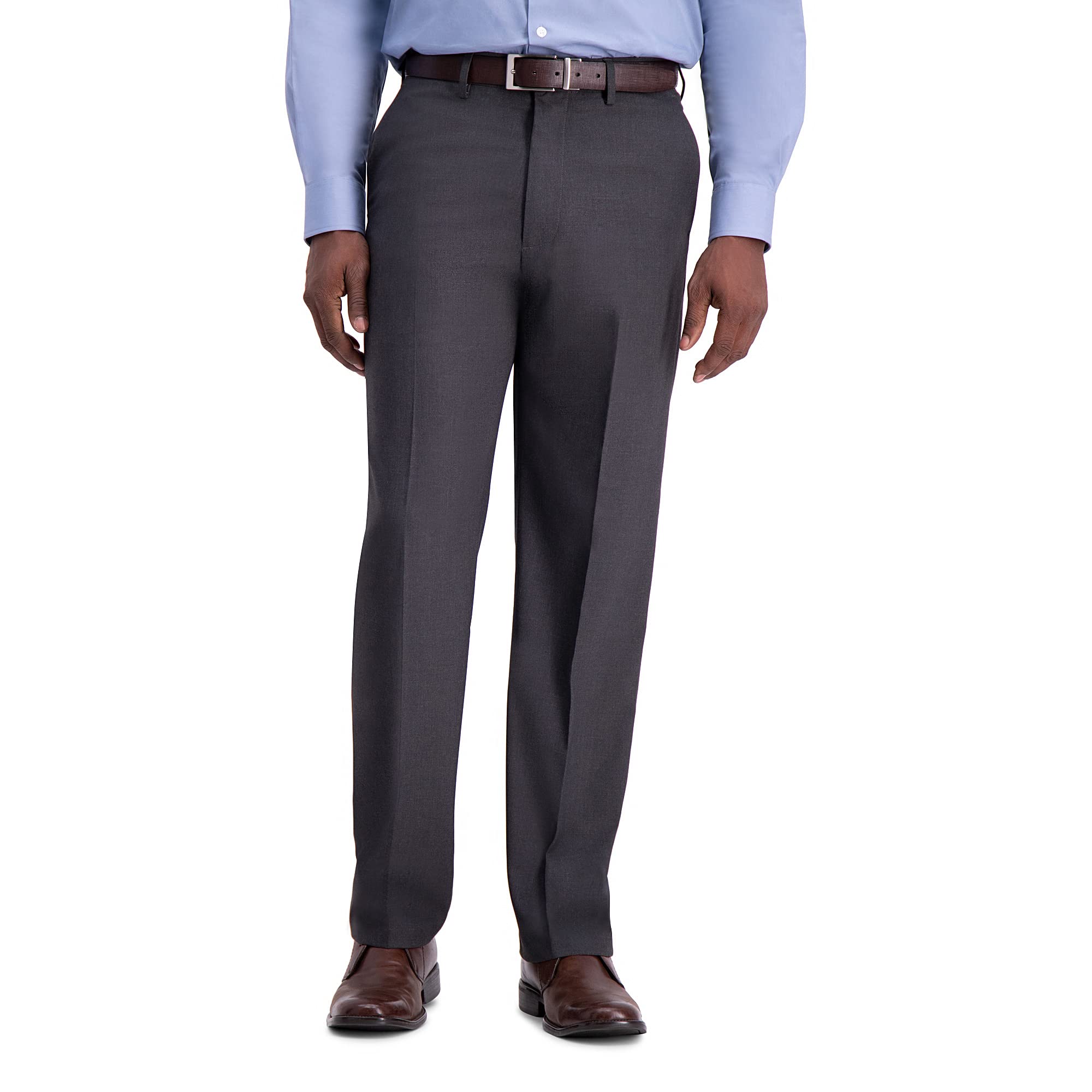 J.M. Haggar Men’s Classic Fit Flat Front Solid Stretch Dress Pants, Charcoal Heather, 34W x 30L US