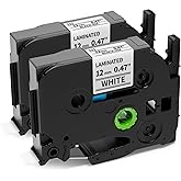 TZe-231 TZe231 TZe TZ 12mm 0.47 Laminated Black Ink on White Tape Replacement for Brother P Touch Label Maker Tape, Compatible with Brother PT-H110 PT-D210 PT-D220 PT-1290 PT-1880, 2-Pack