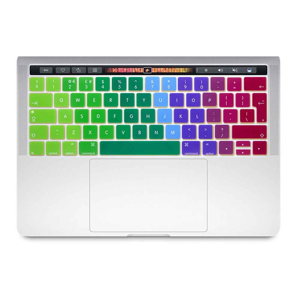 Se7enline Compatible with New Macbook Pro Keyboard Cover Silicone Skin (UK Layout) for MacBook Pro 13 15 inch (With Touch Bar Version) A1706/A1707/A1989/A1990 2016/2017/2018/2019/2020, Rainbow